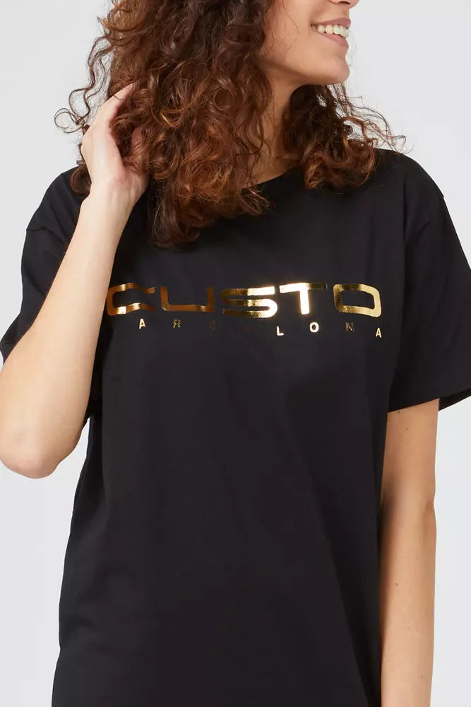 Black t-shirt with gold lettering