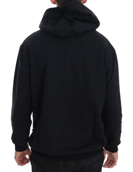 Black hoodie with white stripes on sleeves