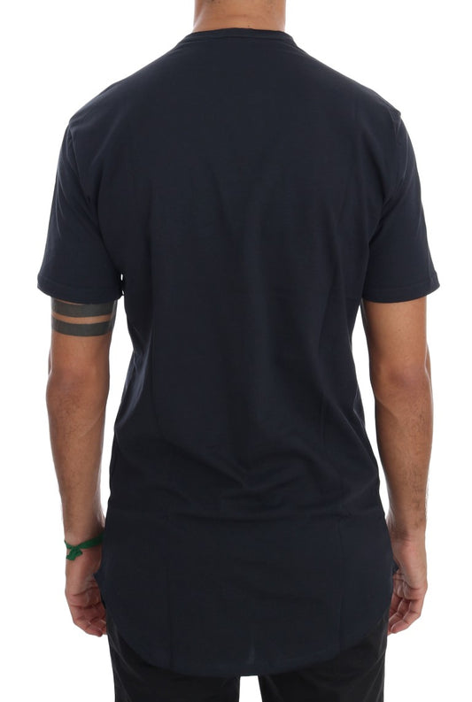 Black short sleeve t-shirt on man's back