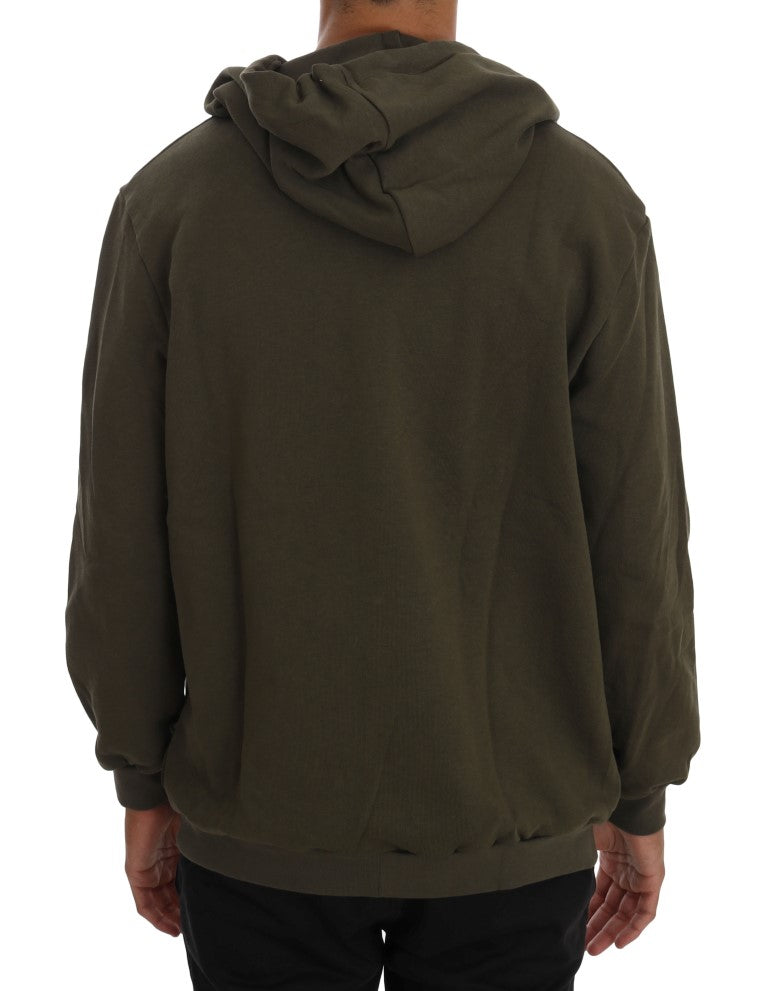 Olive green hooded sweatshirt with drawstring hood