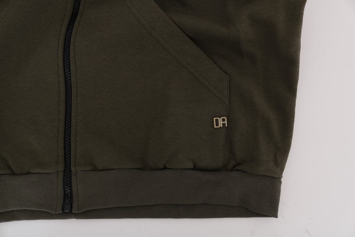 Green jacket with zippered pockets and a logo on the left chest area