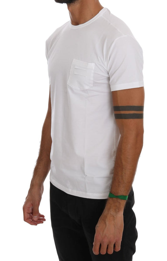 Man wearing white t-shirt with pocket on left chest