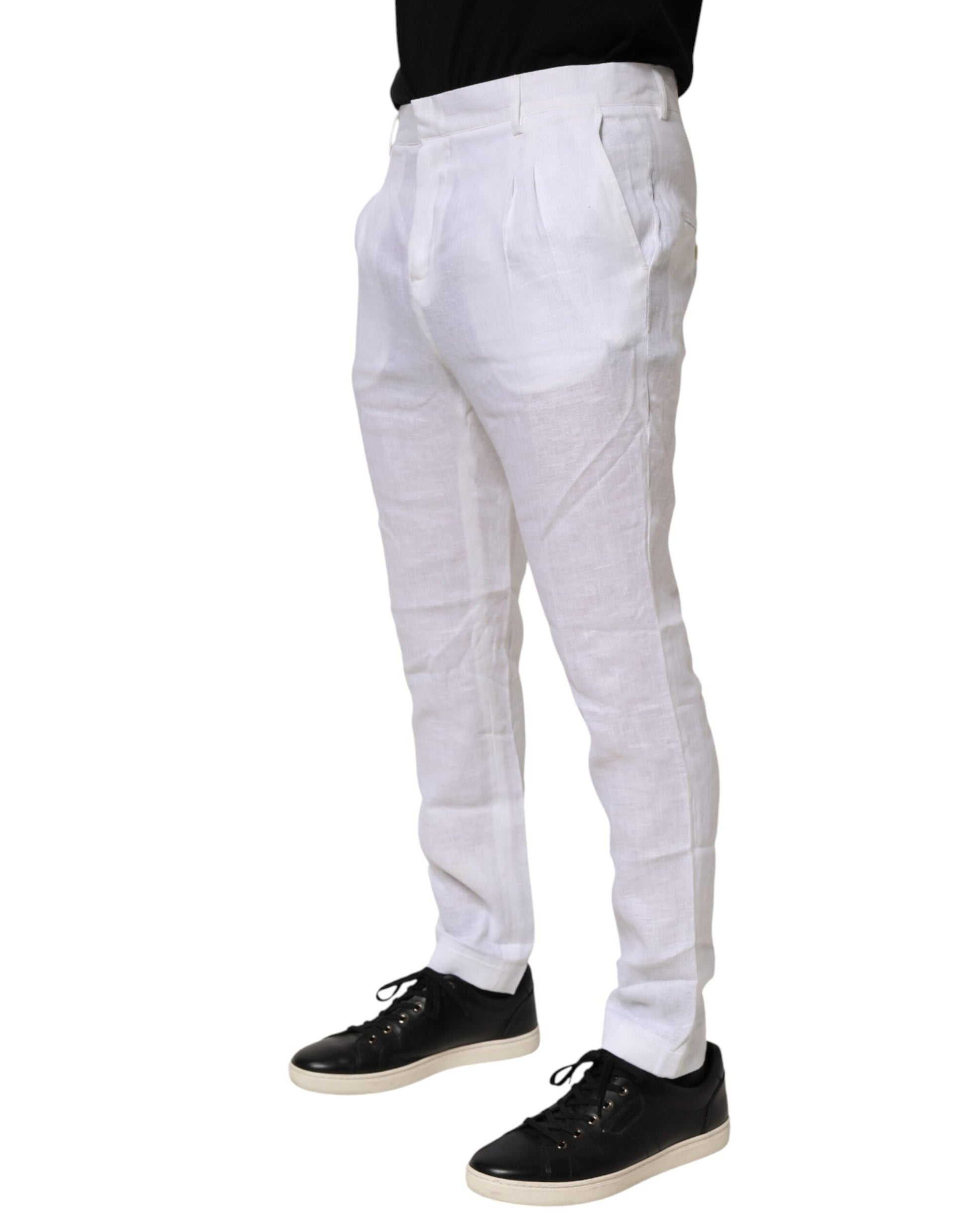 A pair of white linen formal dress trousers