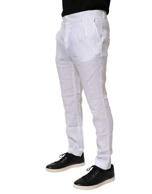 A pair of white linen formal dress trousers