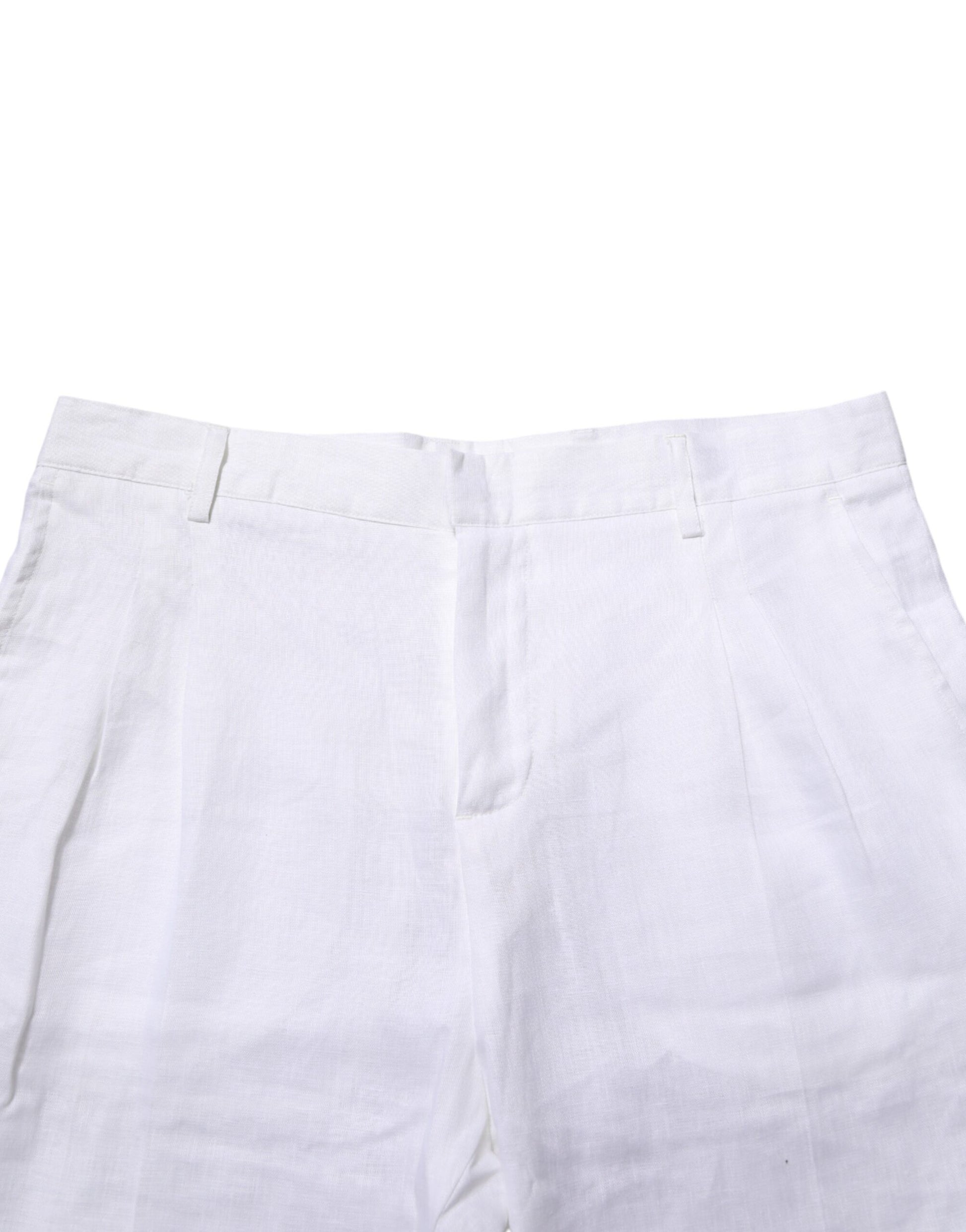 White linen formal dress trousers with pleats and pockets