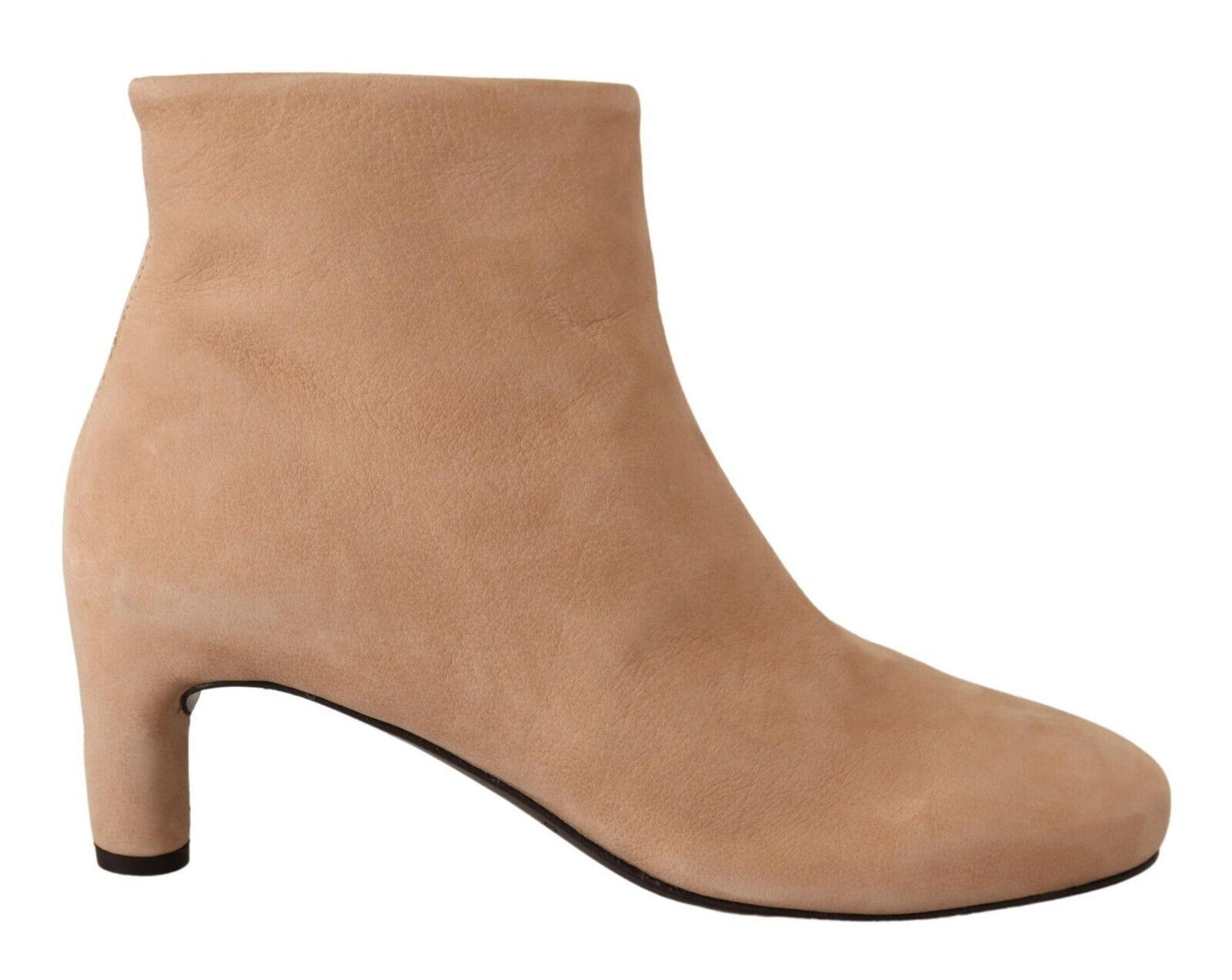 Brown suede ankle boot with pointed toe and low heel