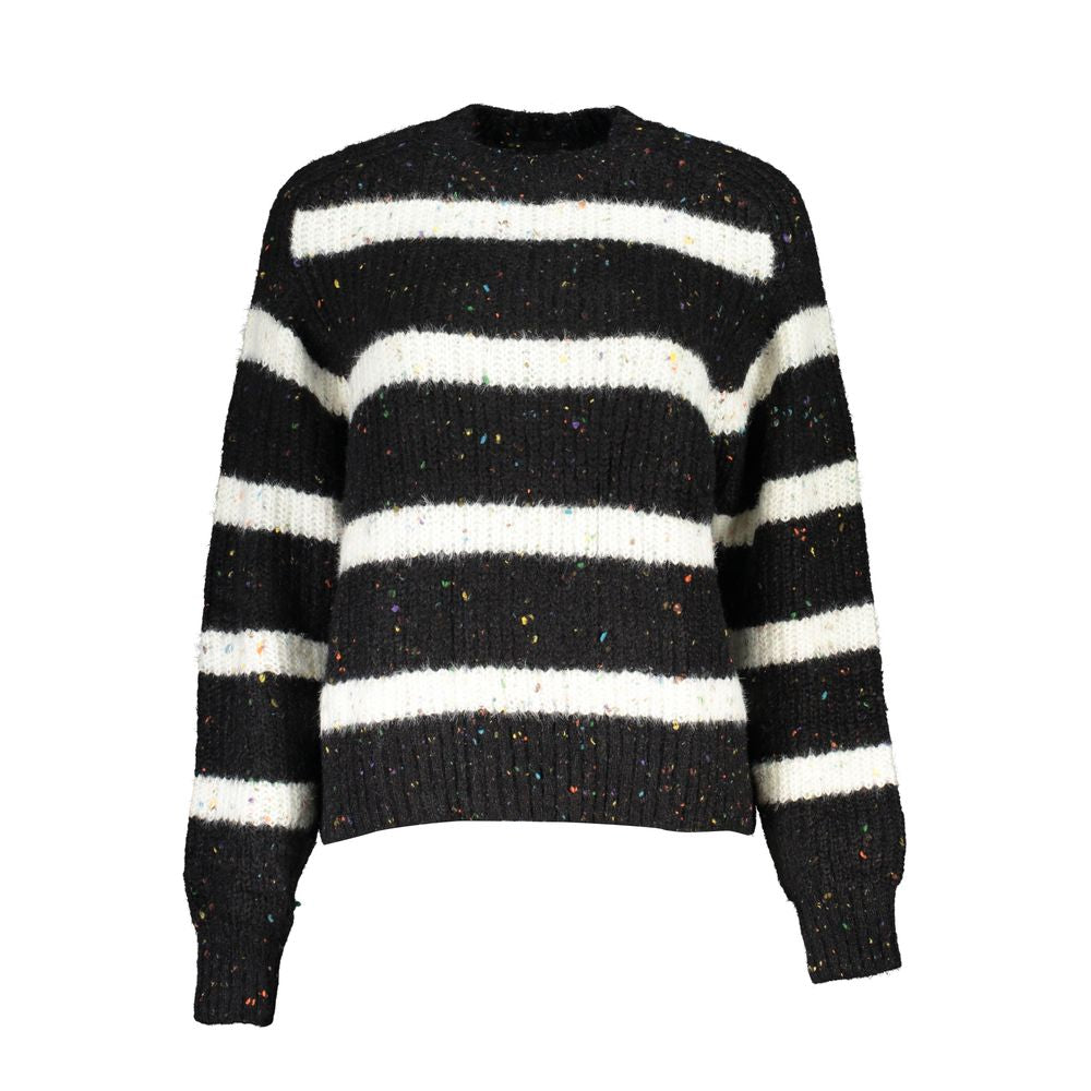 Black and white striped sweater with colorful sequins