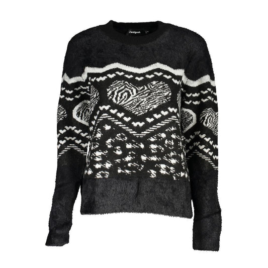 Black sweater with white pattern on front