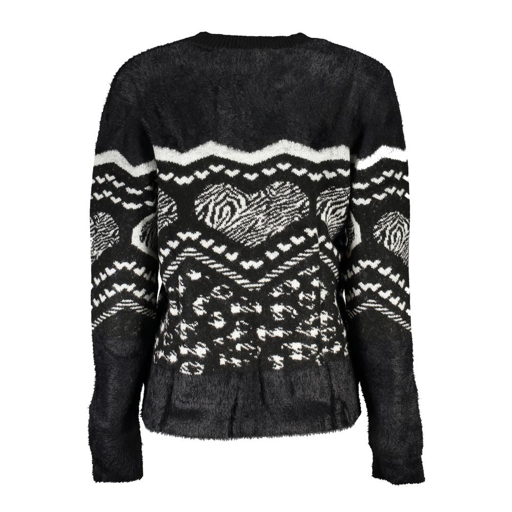 Black sweater with white patterned design on front