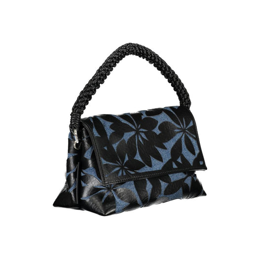 Black purse with blue floral pattern