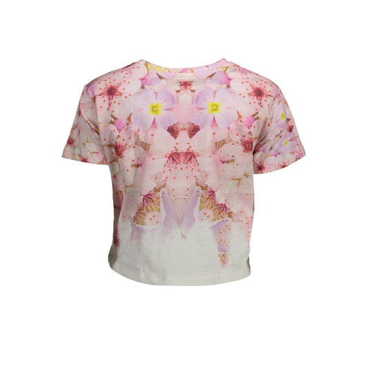 A short sleeved women's t-shirt with a floral print design