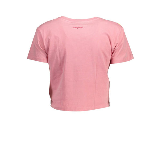 Pink cotton women's t-shirt with short sleeves