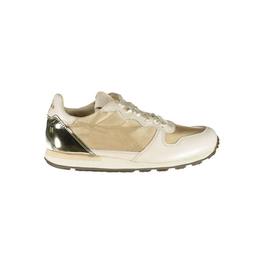 White and gold sneakers with laces