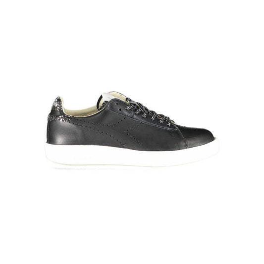 Black sneaker with white sole and laces