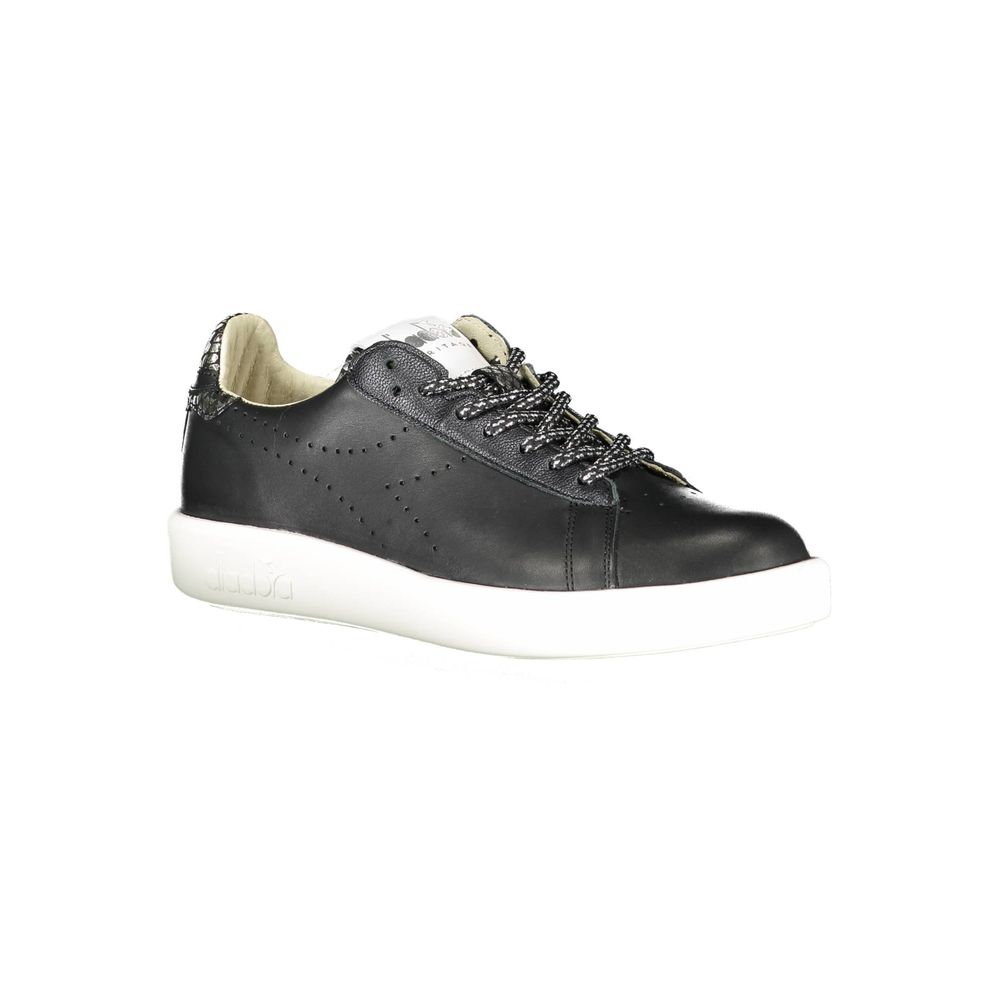 Black sneaker with white sole and laces