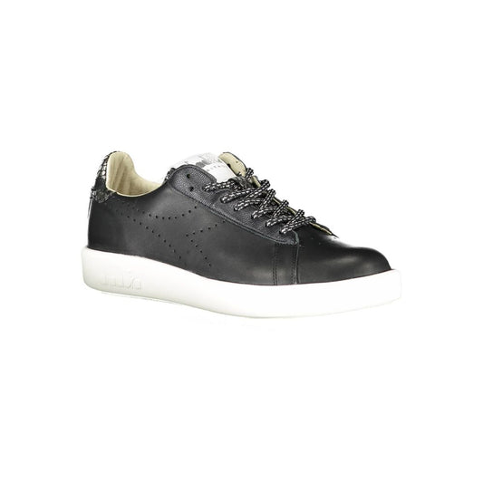 Black sneaker with white sole and laces