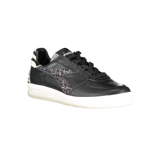 Black sneaker with white sole and laces