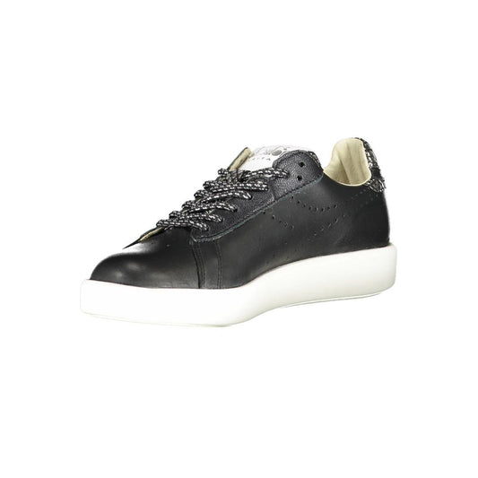 Black sneaker with white sole and laces