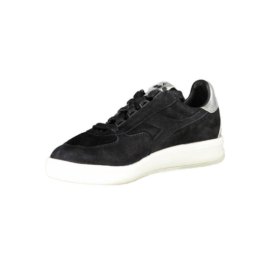 Black sneaker with white sole and laces