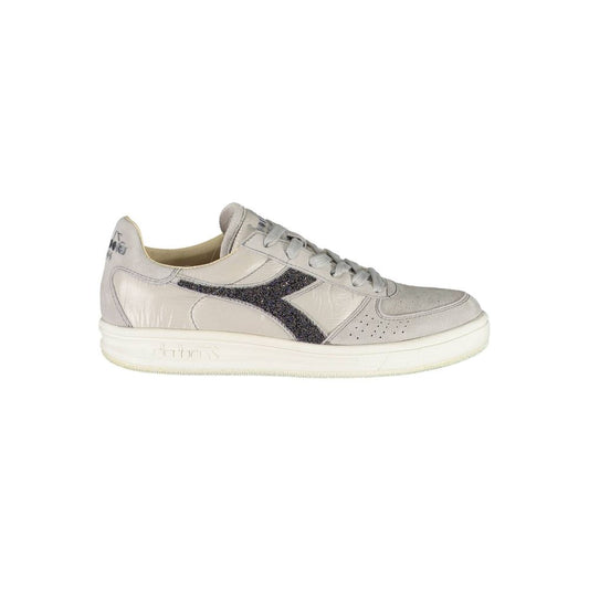 Silver and white sneaker with laces