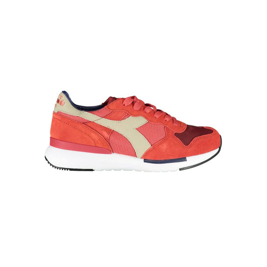 Red and white sneaker with laces