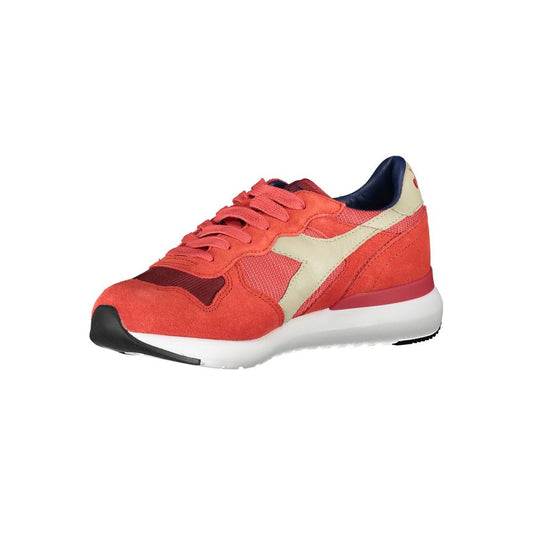 Red and white sneakers with laces