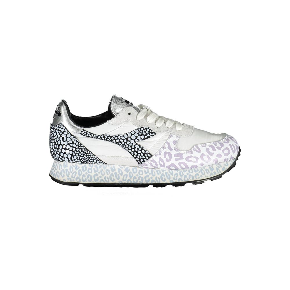 White and pink sneaker with patterned sole