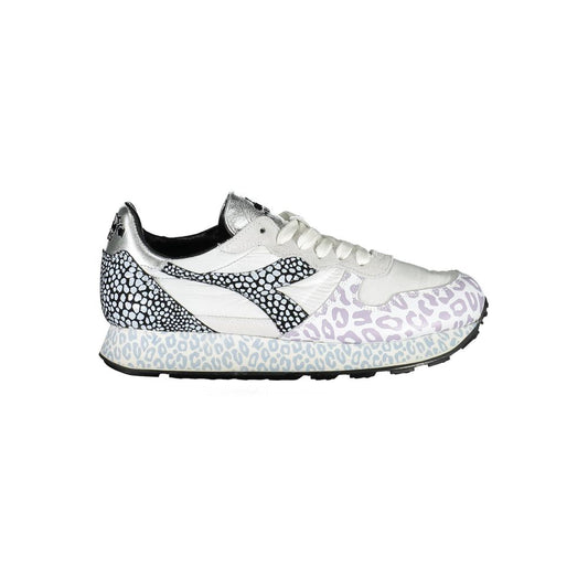 White and pink sneaker with patterned sole