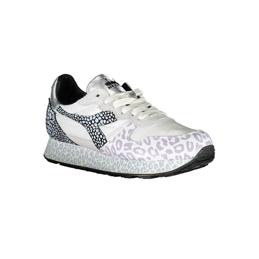 White and black sneaker with animal print pattern on side