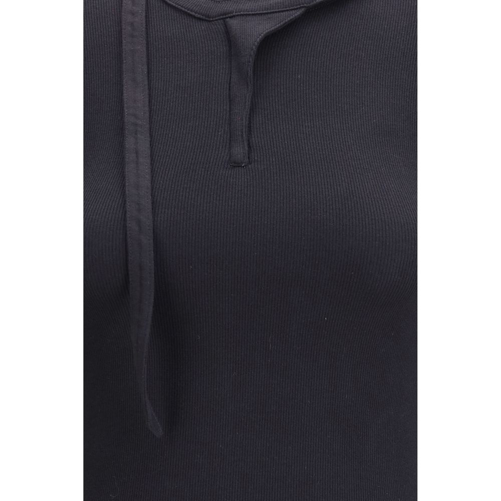 A black cotton long sleeve t-shirt with a crew neck and ribbed cuffs