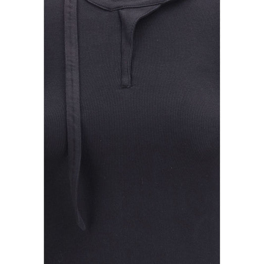 A black cotton long sleeve t-shirt with a crew neck and ribbed cuffs