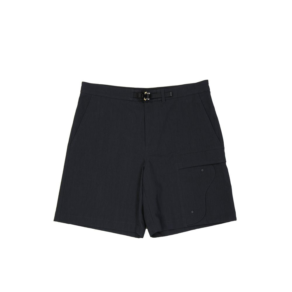 Pair of dark blue cargo shorts with pockets on sides