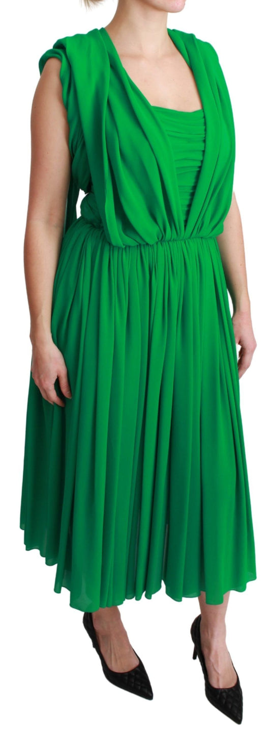 A green sleeveless pleated maxi dress by Dolce & Gabbana