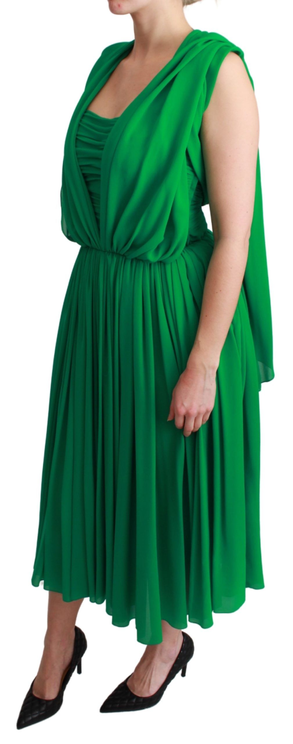 A green sleeveless pleated maxi dress by Dolce & Gabbana