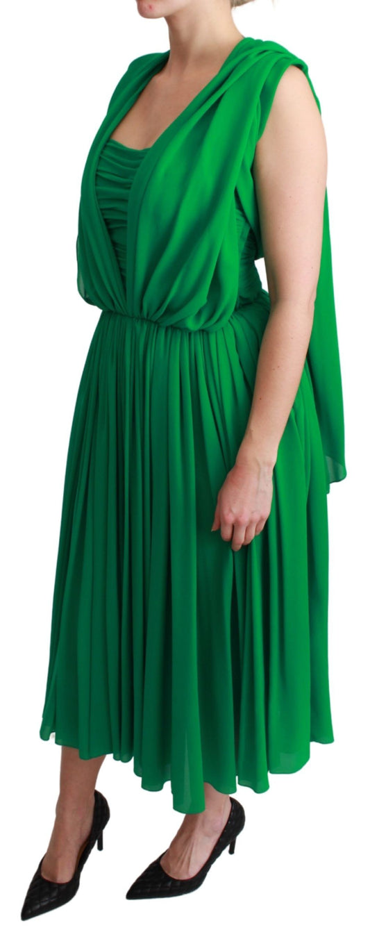 A green sleeveless pleated maxi dress by Dolce & Gabbana