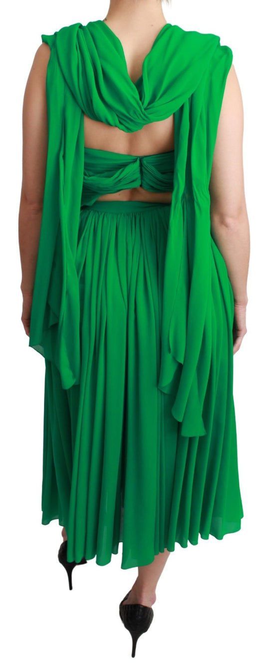 A green sleeveless pleated maxi dress by Dolce & Gabbana