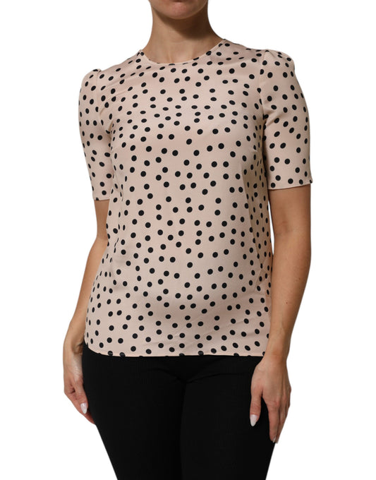 Woman wearing polka dot blouse