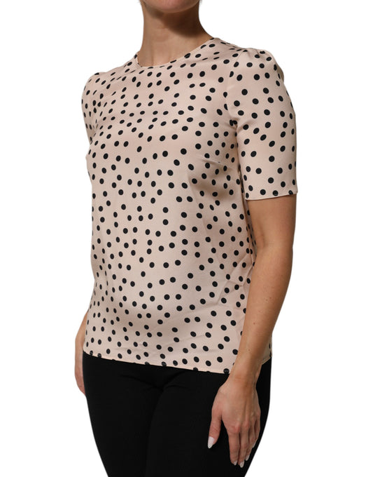 Woman wearing polka dot blouse