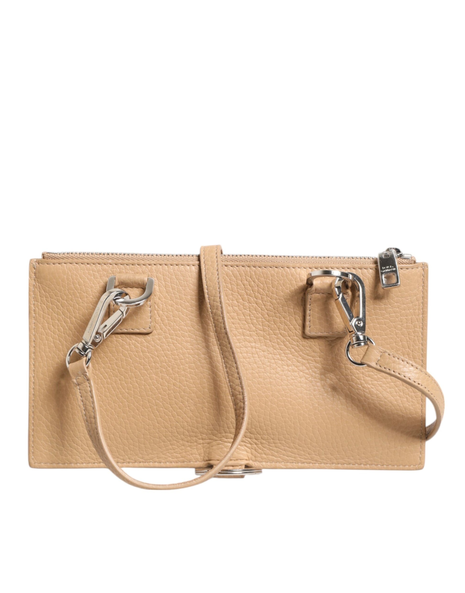 Brown leather handbag with metal hardware