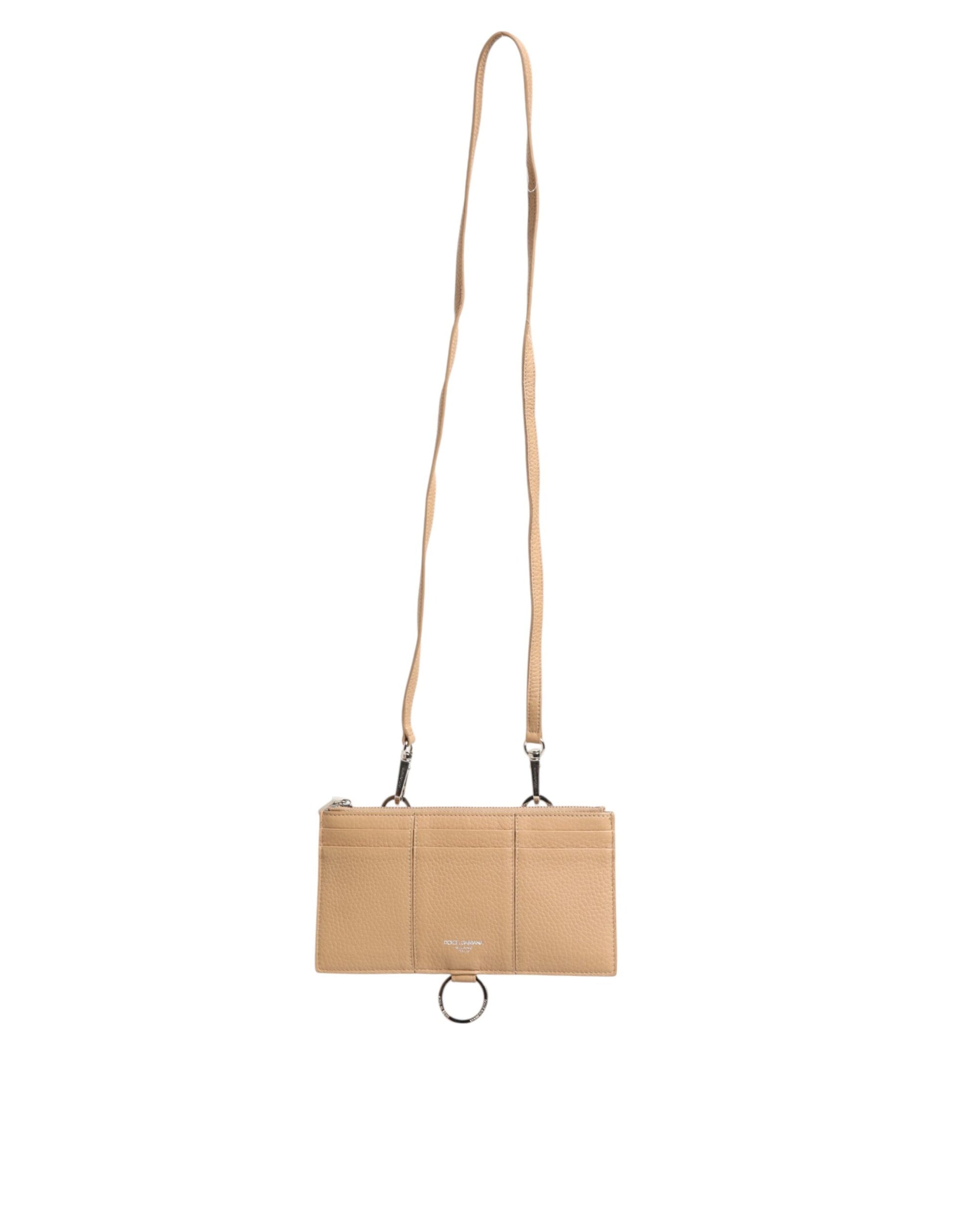 Brown leather crossbody bag with metal ring