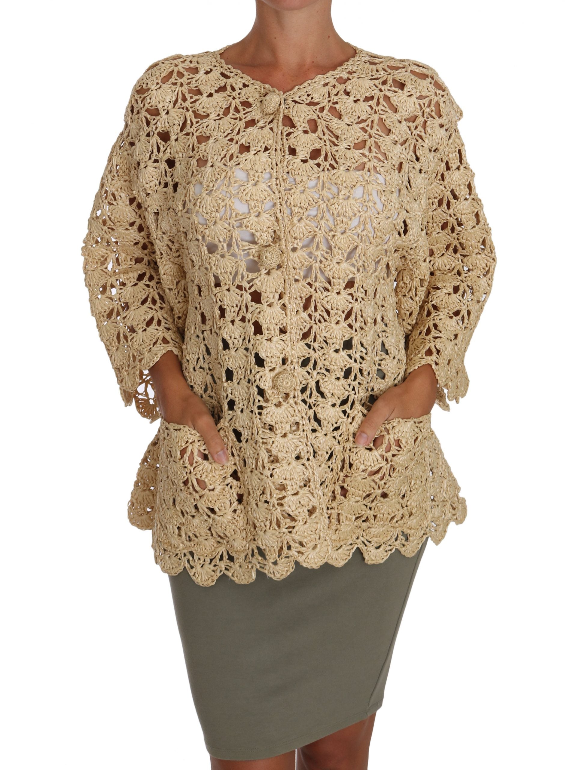 Knitted crocheted shawl with lace detailing