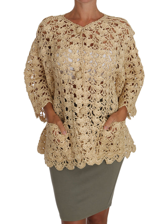 Knitted crocheted shawl with lace detailing