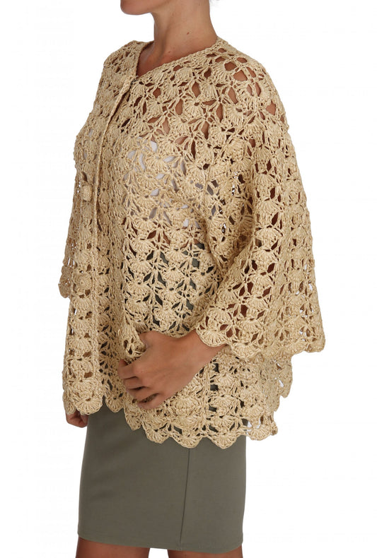 Crocheted shawl worn by woman