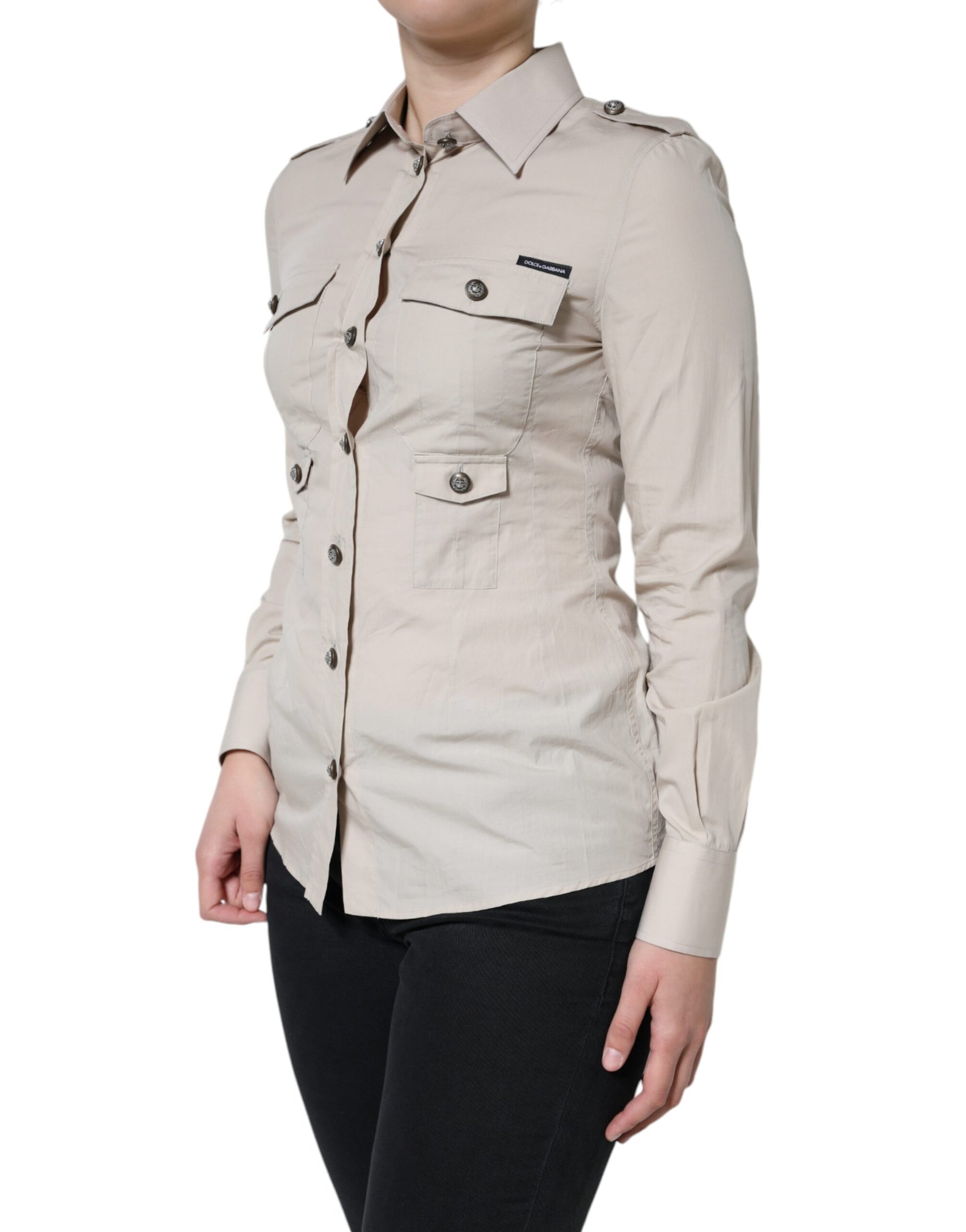 Tan jacket with pockets on woman's torso