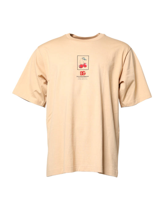 Tan short sleeve t-shirt with graphic on front