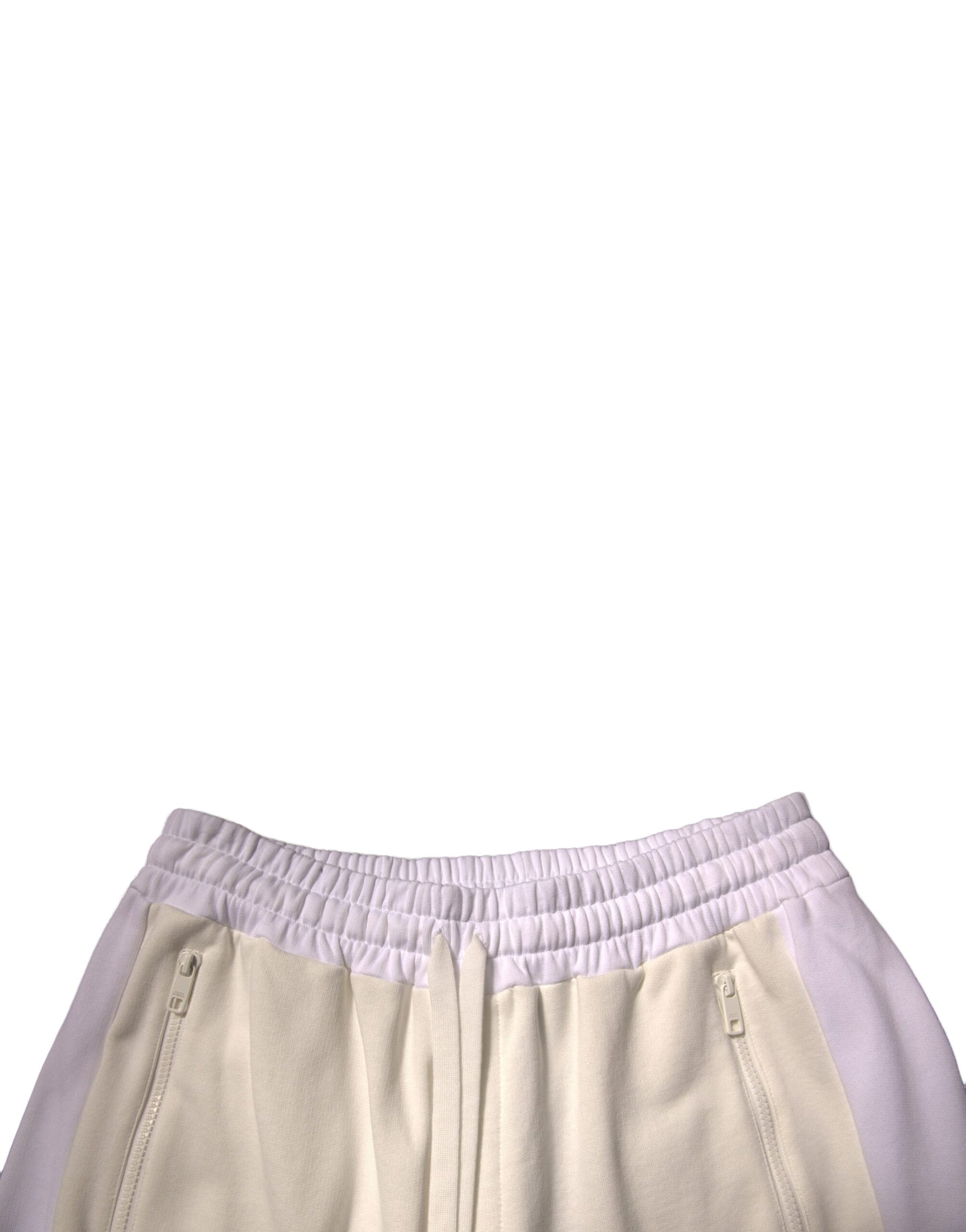 Pair of beige cotton men's casual cargo bermuda shorts with button closure