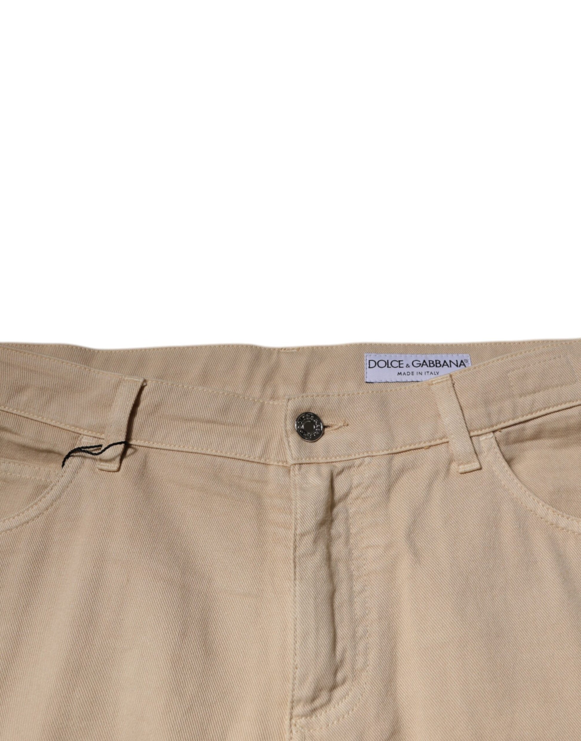 Tan chino pants with button closure