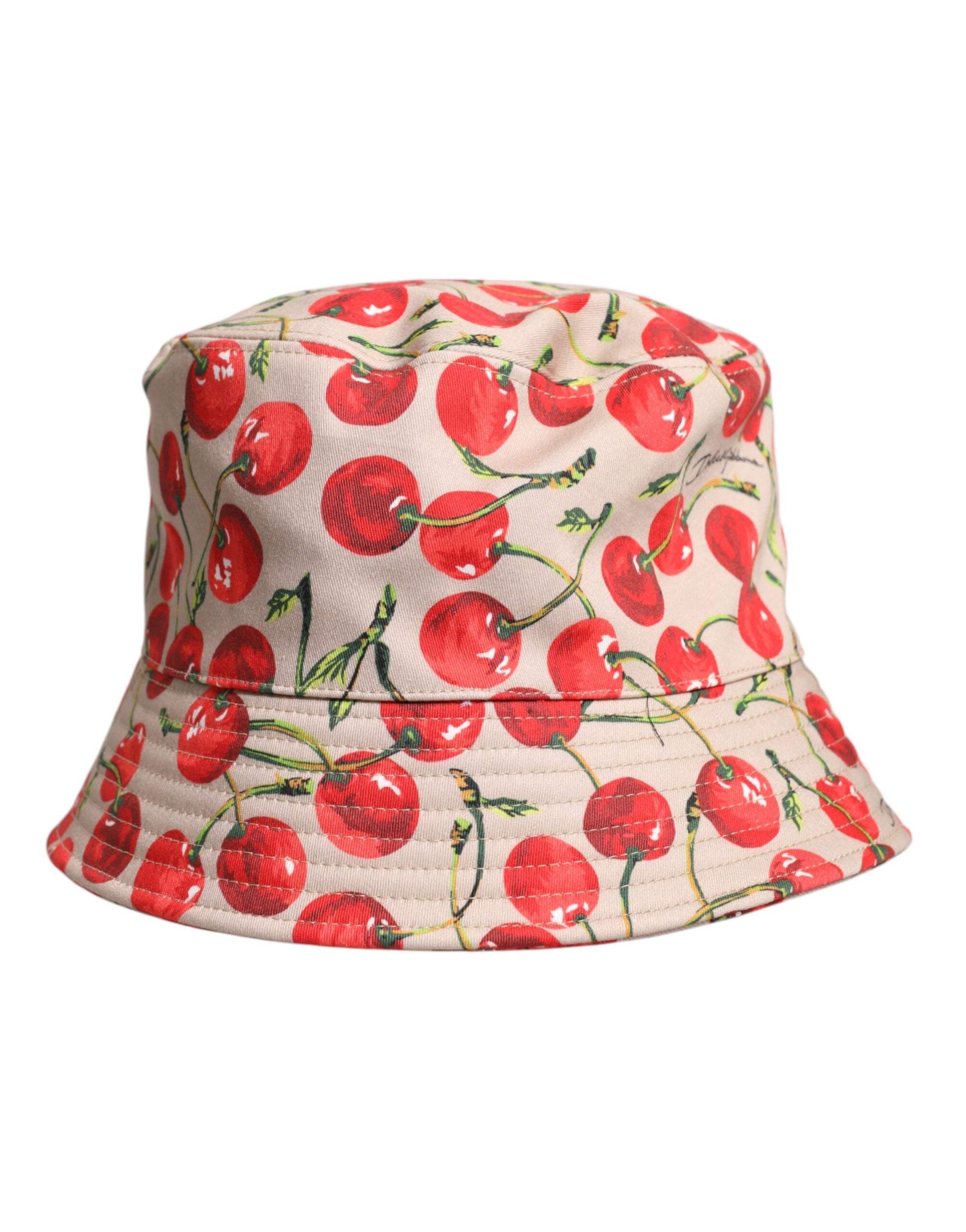 Bucket hat with red cherry pattern