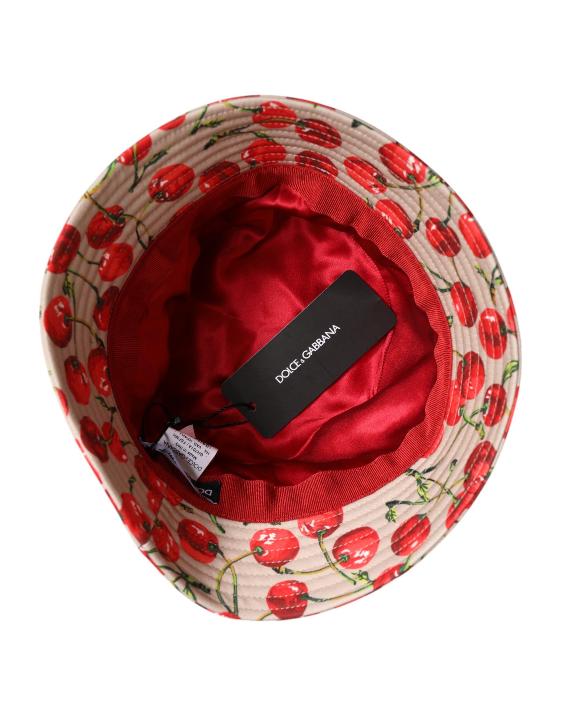 Red hat with cherry pattern inside