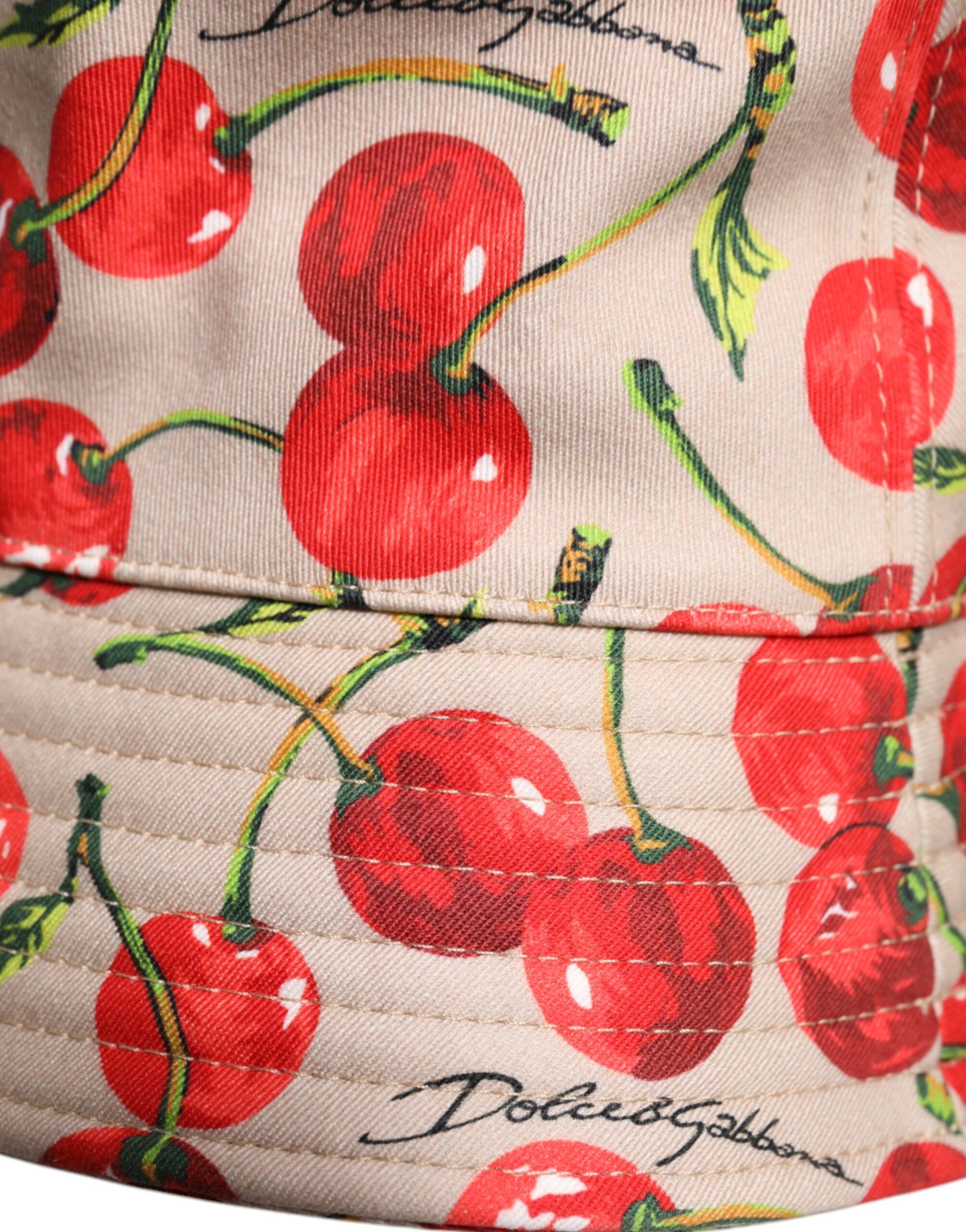 Cherry print fabric on a hat